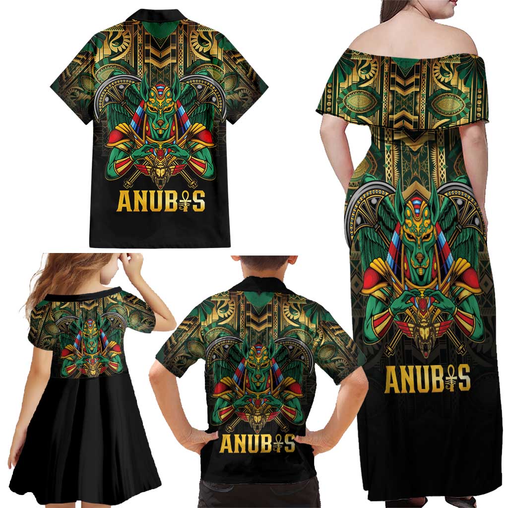 Egypt Anubis Family Matching Off Shoulder Maxi Dress and Hawaiian Shirt Golden Ancient Egypt Pattern