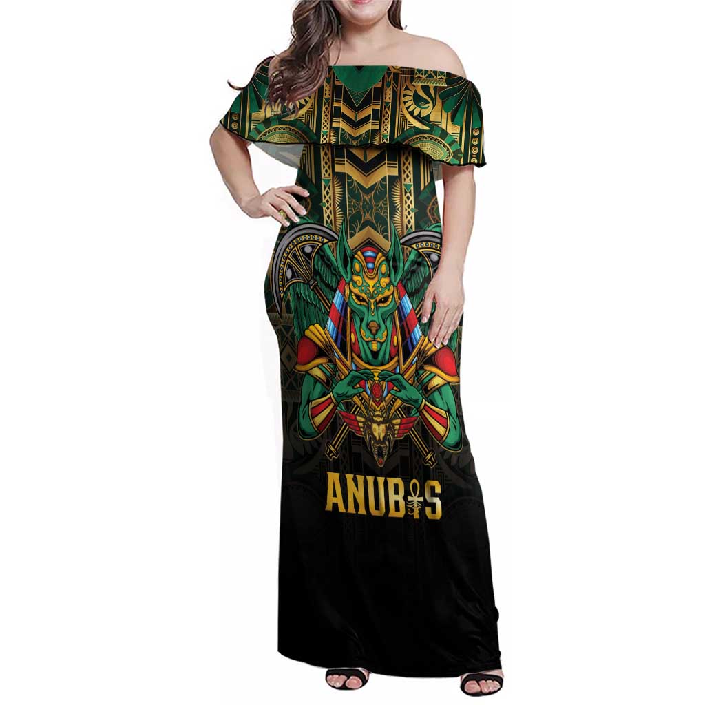 Egypt Anubis Family Matching Off Shoulder Maxi Dress and Hawaiian Shirt Golden Ancient Egypt Pattern
