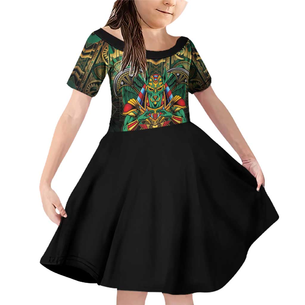 Egypt Anubis Family Matching Off Shoulder Short Dress and Hawaiian Shirt Golden Ancient Egypt Pattern