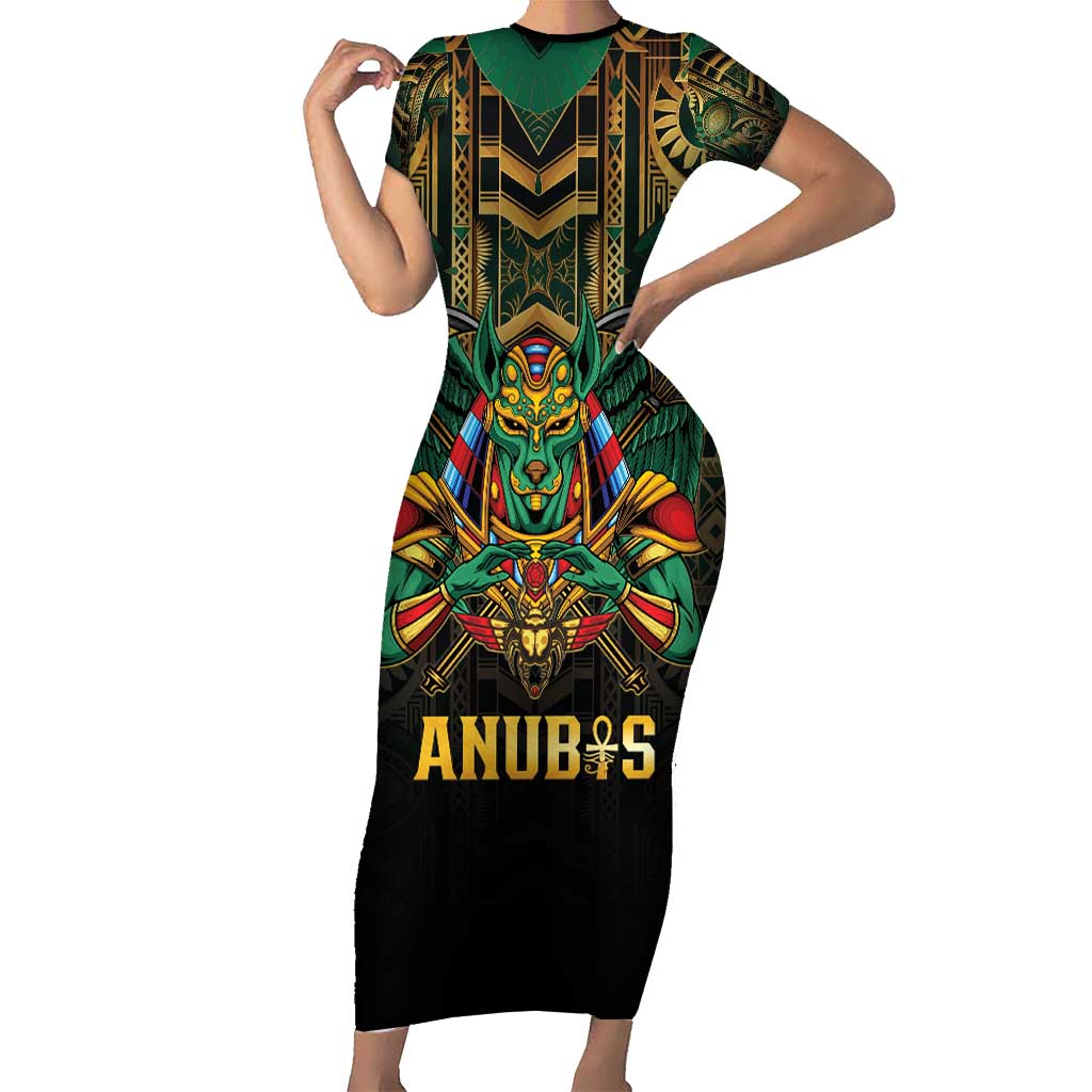 Egypt Anubis Family Matching Short Sleeve Bodycon Dress and Hawaiian Shirt Golden Ancient Egypt Pattern