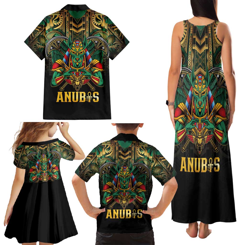 Egypt Anubis Family Matching Tank Maxi Dress and Hawaiian Shirt Golden Ancient Egypt Pattern