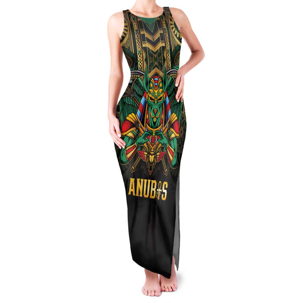 Egypt Anubis Family Matching Tank Maxi Dress and Hawaiian Shirt Golden Ancient Egypt Pattern