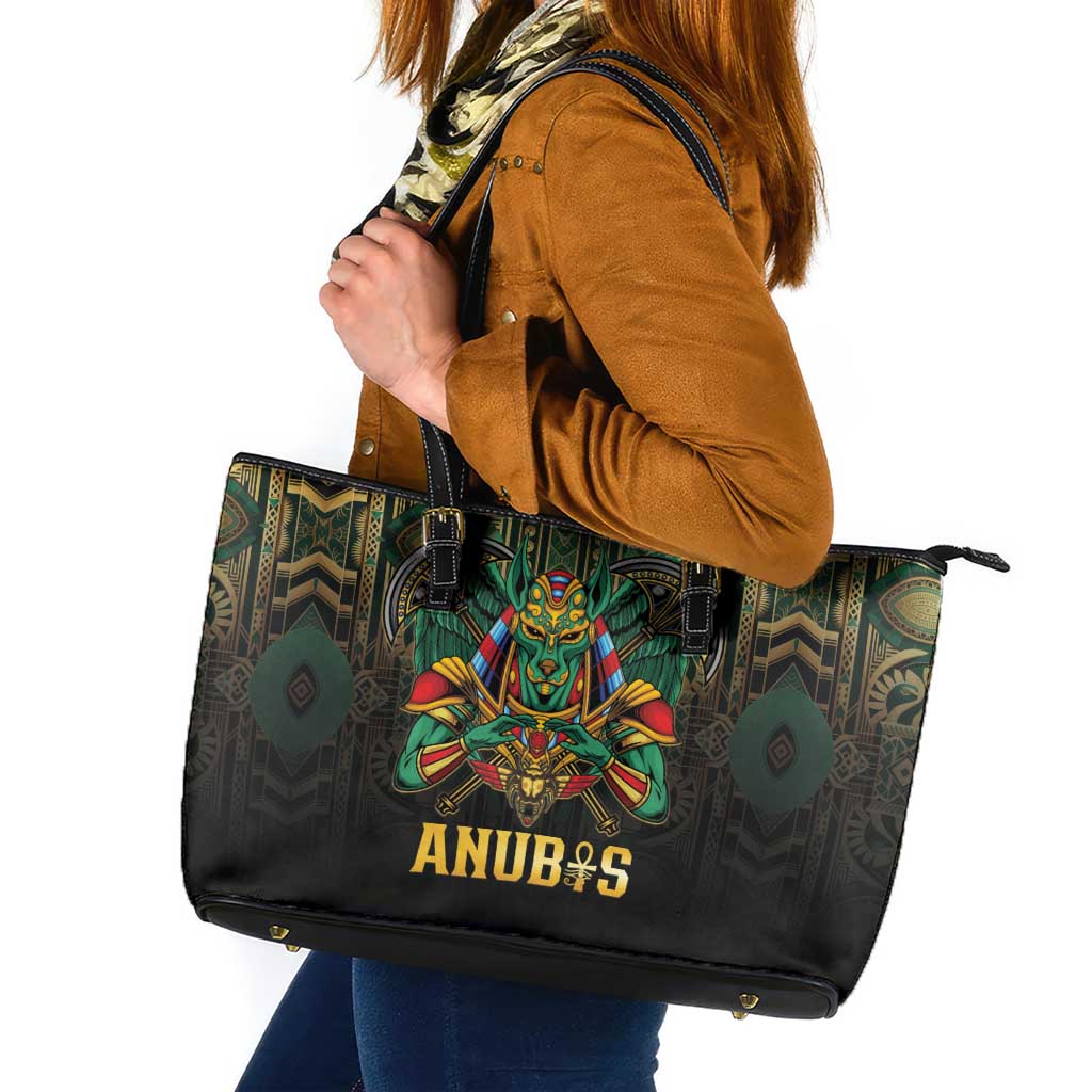 Egypt Anubis Leather Tote Bag Golden Ancient Egypt Pattern
