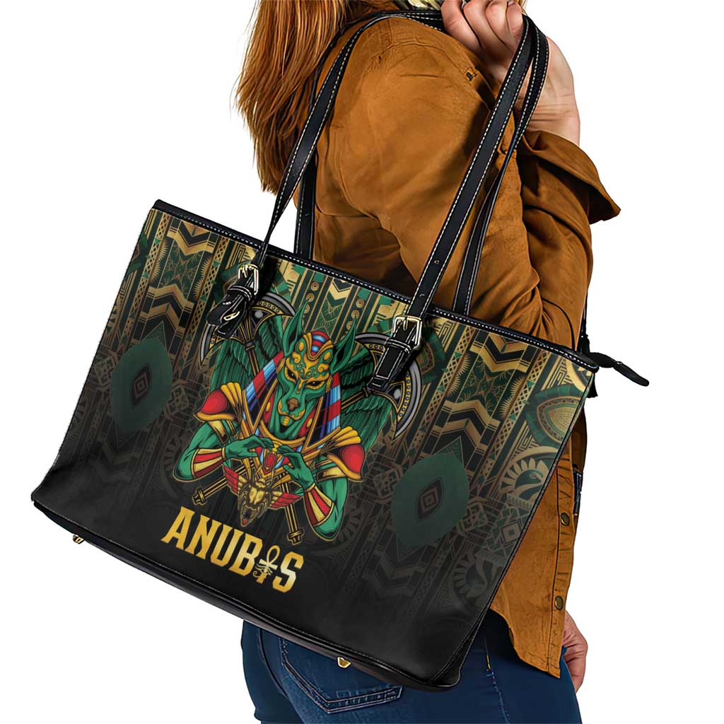 Egypt Anubis Leather Tote Bag Golden Ancient Egypt Pattern