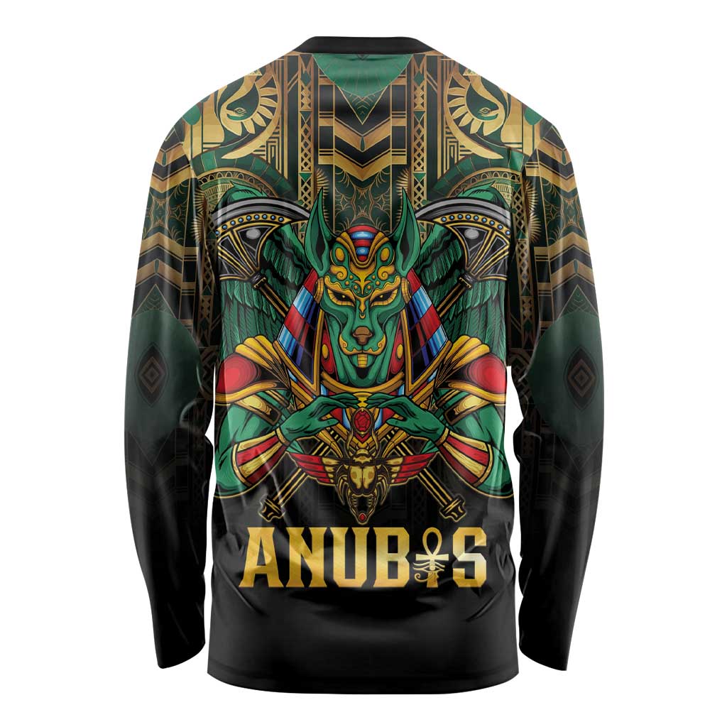 Egypt Anubis Long Sleeve Shirt Golden Ancient Egypt Pattern
