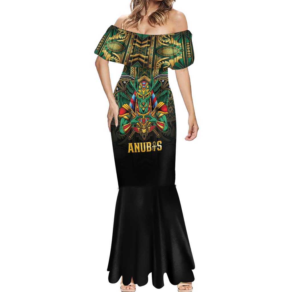 Egypt Anubis Mermaid Dress Golden Ancient Egypt Pattern
