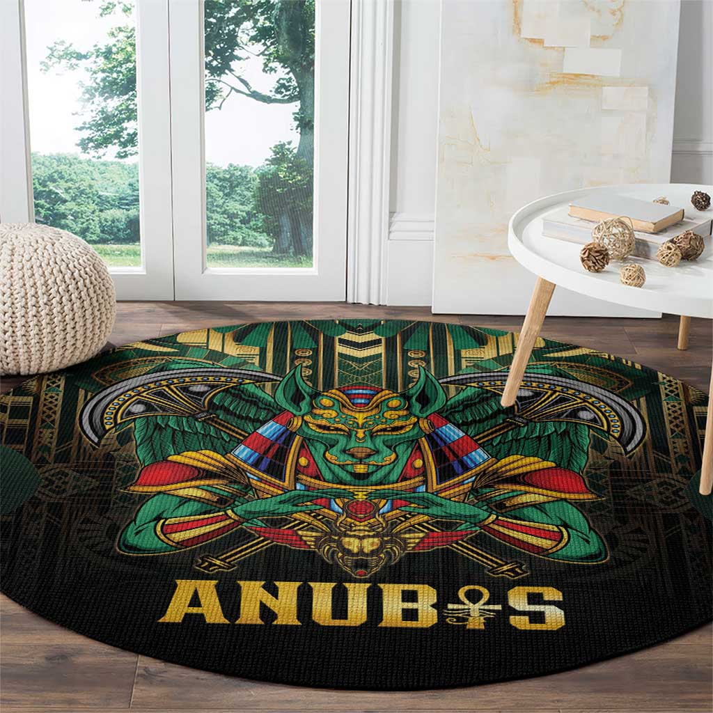 Egypt Anubis Round Carpet Golden Ancient Egypt Pattern