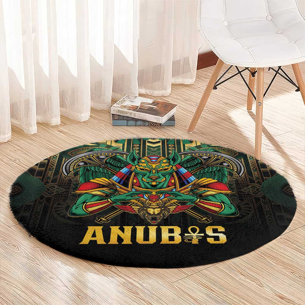 Egypt Anubis Round Carpet Golden Ancient Egypt Pattern