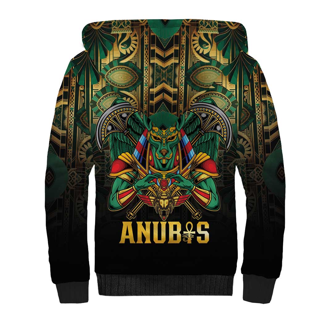 Egypt Anubis Sherpa Hoodie Golden Ancient Egypt Pattern