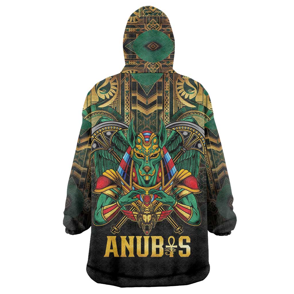 Egypt Anubis Wearable Blanket Hoodie Golden Ancient Egypt Pattern