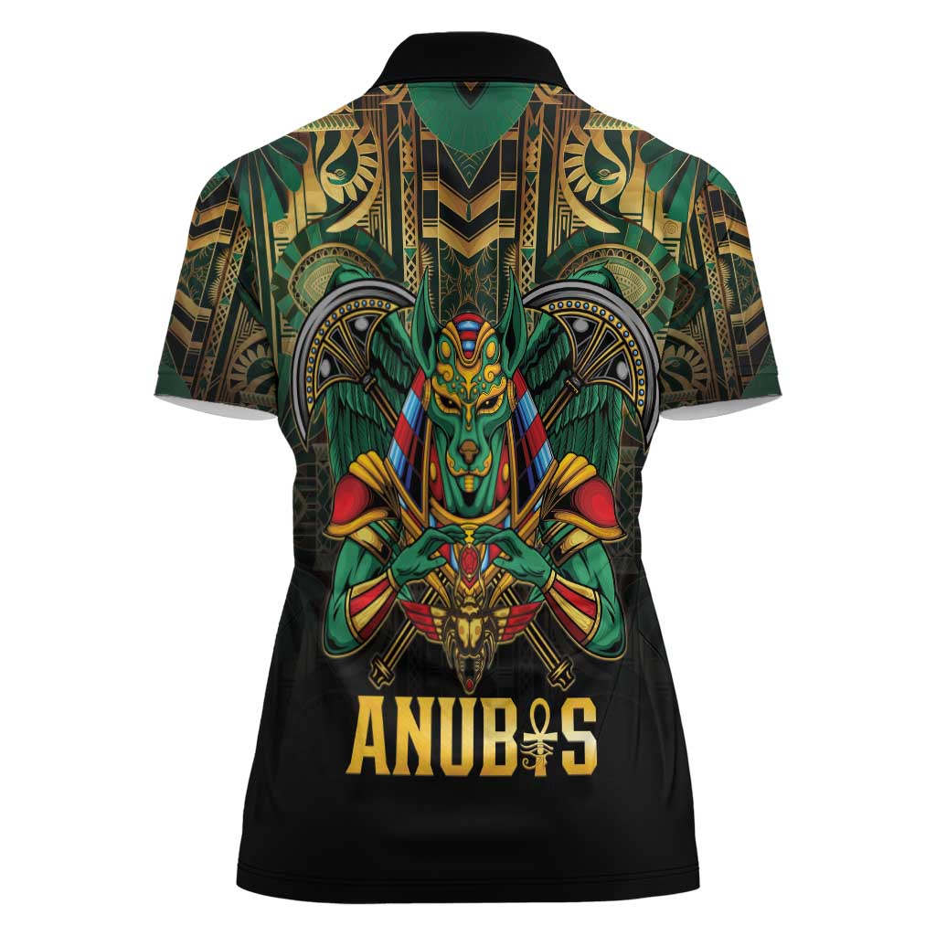 Egypt Anubis Women Polo Shirt Golden Ancient Egypt Pattern