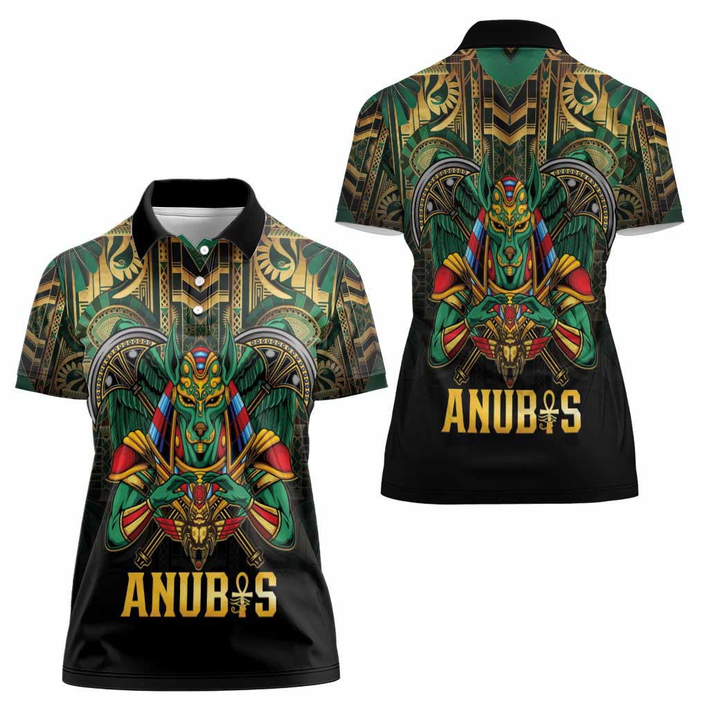 Egypt Anubis Women Polo Shirt Golden Ancient Egypt Pattern
