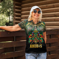 Egypt Anubis Women Polo Shirt Golden Ancient Egypt Pattern