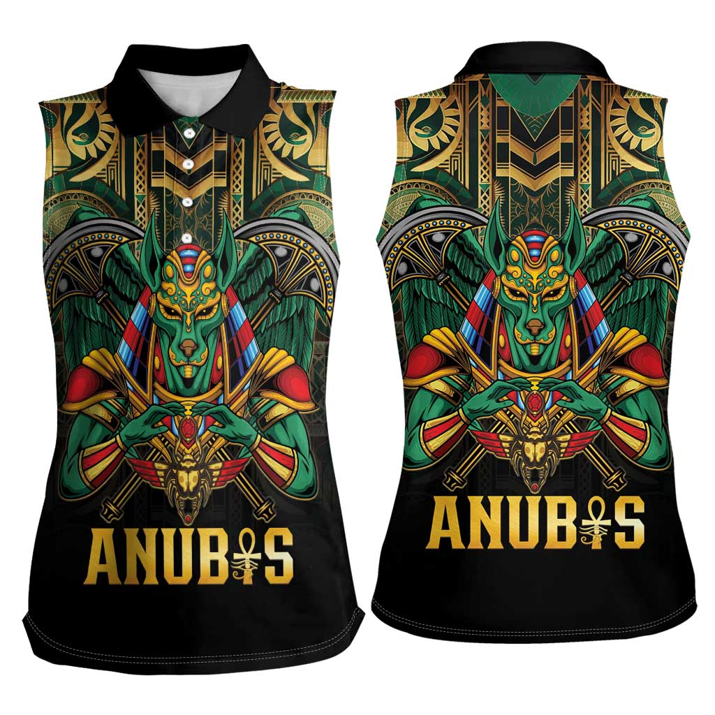 Egypt Anubis Women Sleeveless Polo Shirt Golden Ancient Egypt Pattern