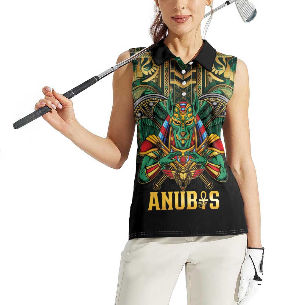 Egypt Anubis Women Sleeveless Polo Shirt Golden Ancient Egypt Pattern