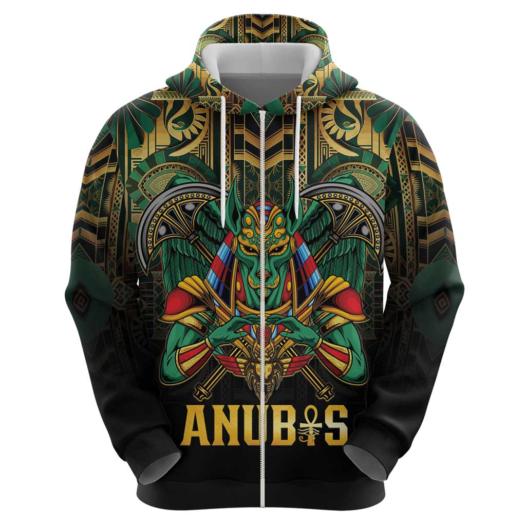 Egypt Anubis Zip Hoodie Golden Ancient Egypt Pattern