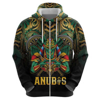 Egypt Anubis Zip Hoodie Golden Ancient Egypt Pattern