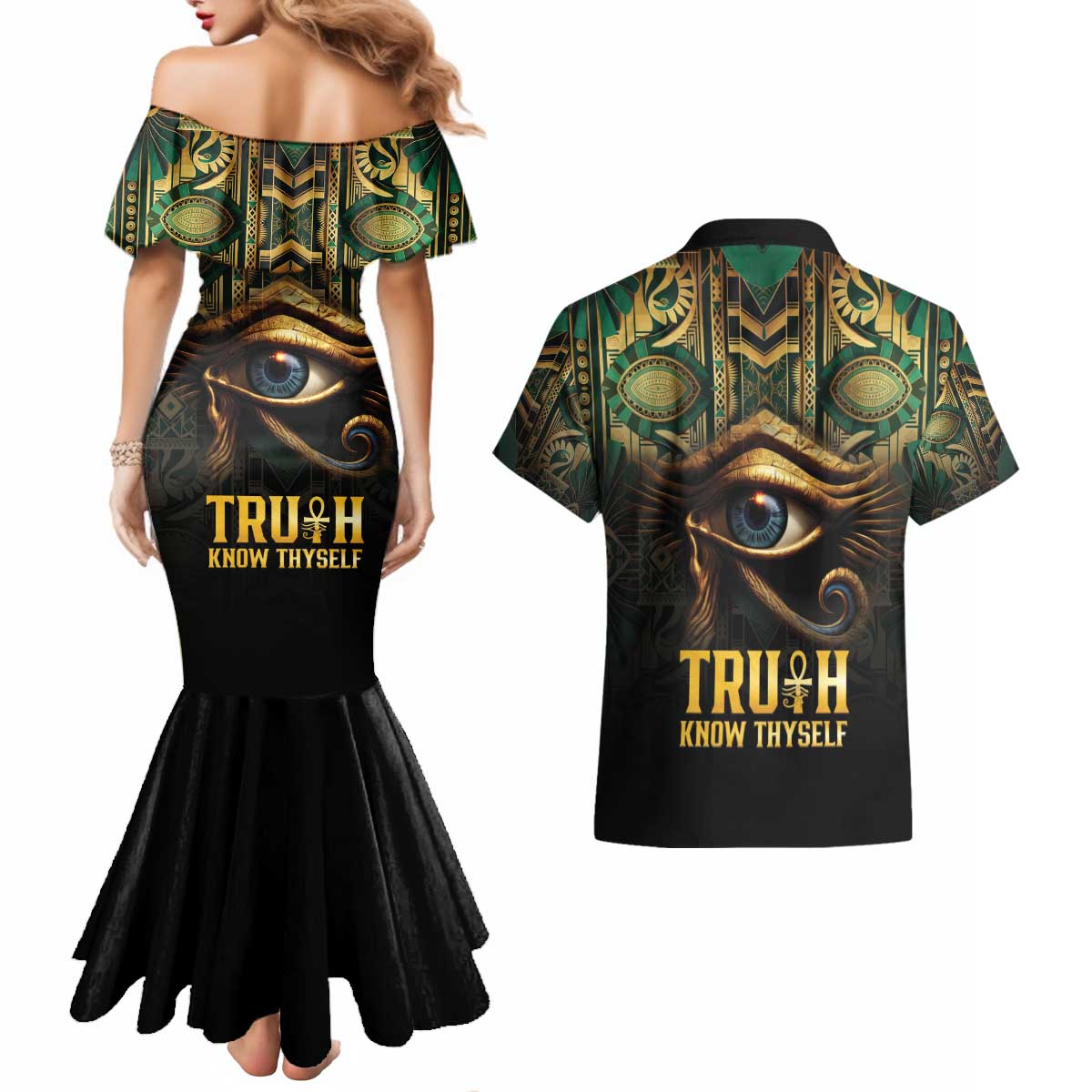 Egypt Eye of Horus Couples Matching Mermaid Dress and Hawaiian Shirt Truth Know Thyself