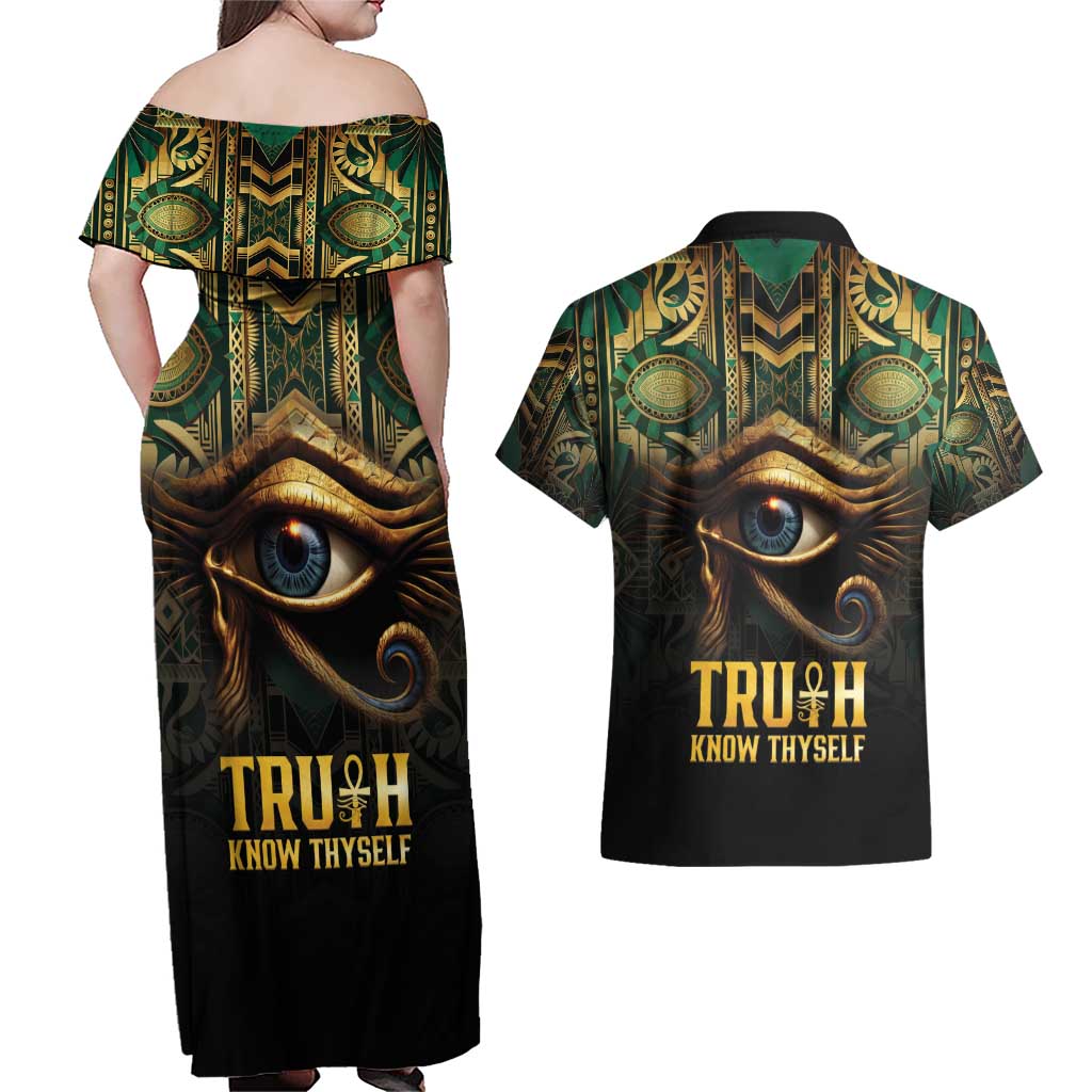 Egypt Eye of Horus Couples Matching Off Shoulder Maxi Dress and Hawaiian Shirt Truth Know Thyself