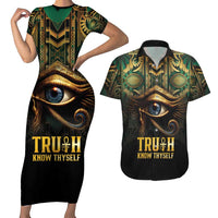 Egypt Eye of Horus Couples Matching Short Sleeve Bodycon Dress and Hawaiian Shirt Truth Know Thyself