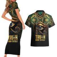 Egypt Eye of Horus Couples Matching Short Sleeve Bodycon Dress and Hawaiian Shirt Truth Know Thyself