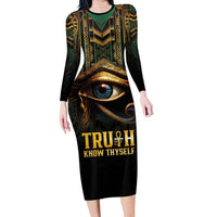 Egypt Eye of Horus Long Sleeve Bodycon Dress Truth Know Thyself