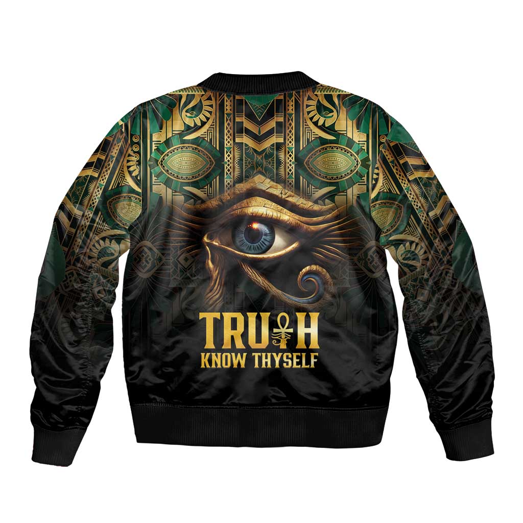 Egypt Eye of Horus Sleeve Zip Bomber Jacket Truth Know Thyself