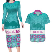 Personalised Eid Mubarak Couples Matching Long Sleeve Bodycon Dress and Hawaiian Shirt Eid al-Fitr