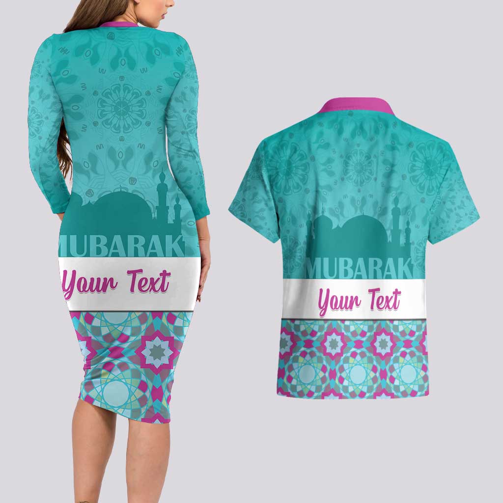 Personalised Eid Mubarak Couples Matching Long Sleeve Bodycon Dress and Hawaiian Shirt Eid al-Fitr