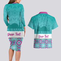 Personalised Eid Mubarak Couples Matching Long Sleeve Bodycon Dress and Hawaiian Shirt Eid al-Fitr