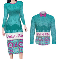 Personalised Eid Mubarak Couples Matching Long Sleeve Bodycon Dress and Long Sleeve Button Shirt Eid al-Fitr