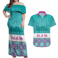 Personalised Eid Mubarak Couples Matching Off Shoulder Maxi Dress and Hawaiian Shirt Eid al-Fitr