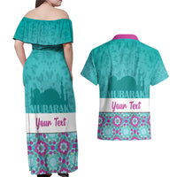 Personalised Eid Mubarak Couples Matching Off Shoulder Maxi Dress and Hawaiian Shirt Eid al-Fitr