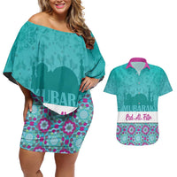Personalised Eid Mubarak Couples Matching Off Shoulder Short Dress and Hawaiian Shirt Eid al-Fitr