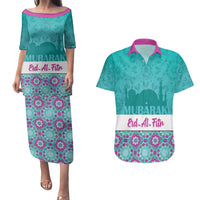 Personalised Eid Mubarak Couples Matching Puletasi and Hawaiian Shirt Eid al-Fitr