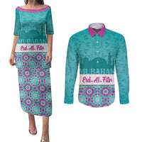 Personalised Eid Mubarak Couples Matching Puletasi and Long Sleeve Button Shirt Eid al-Fitr