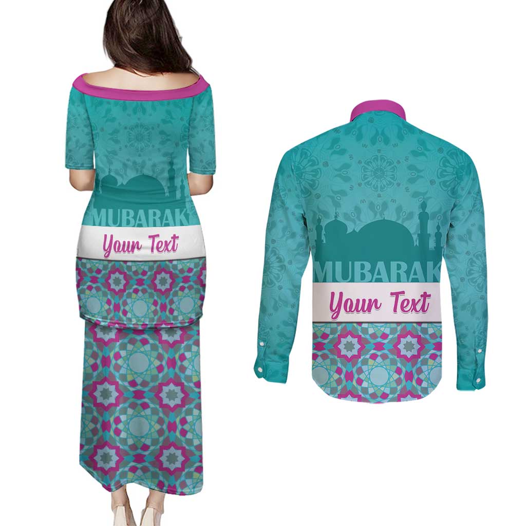 Personalised Eid Mubarak Couples Matching Puletasi and Long Sleeve Button Shirt Eid al-Fitr