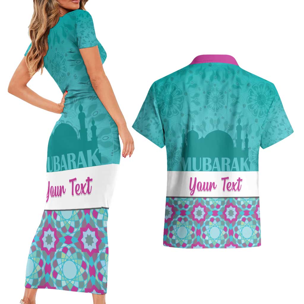 Personalised Eid Mubarak Couples Matching Short Sleeve Bodycon Dress and Hawaiian Shirt Eid al-Fitr