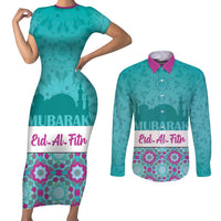Personalised Eid Mubarak Couples Matching Short Sleeve Bodycon Dress and Long Sleeve Button Shirt Eid al-Fitr