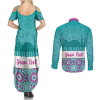 Personalised Eid Mubarak Couples Matching Summer Maxi Dress and Long Sleeve Button Shirt Eid al-Fitr