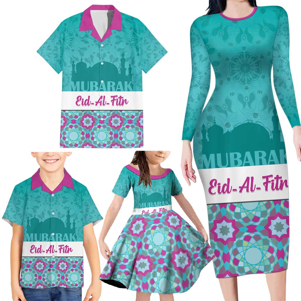 Personalised Eid Mubarak Family Matching Long Sleeve Bodycon Dress and Hawaiian Shirt Eid al-Fitr