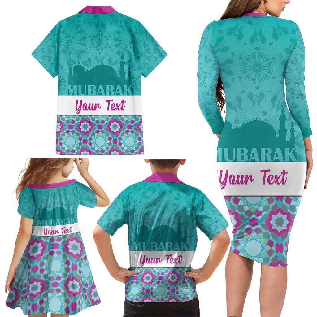 Personalised Eid Mubarak Family Matching Long Sleeve Bodycon Dress and Hawaiian Shirt Eid al-Fitr