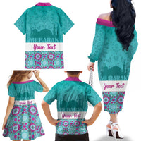 Personalised Eid Mubarak Family Matching Off The Shoulder Long Sleeve Dress and Hawaiian Shirt Eid al-Fitr