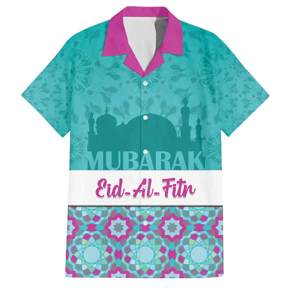 Personalised Eid Mubarak Family Matching Off The Shoulder Long Sleeve Dress and Hawaiian Shirt Eid al-Fitr