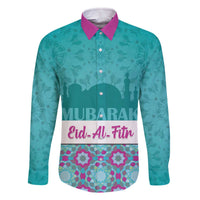 Personalised Eid Mubarak Family Matching Off The Shoulder Long Sleeve Dress and Hawaiian Shirt Eid al-Fitr