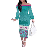 Personalised Eid Mubarak Family Matching Off The Shoulder Long Sleeve Dress and Hawaiian Shirt Eid al-Fitr