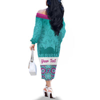 Personalised Eid Mubarak Family Matching Off The Shoulder Long Sleeve Dress and Hawaiian Shirt Eid al-Fitr