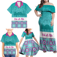 Personalised Eid Mubarak Family Matching Off Shoulder Maxi Dress and Hawaiian Shirt Eid al-Fitr