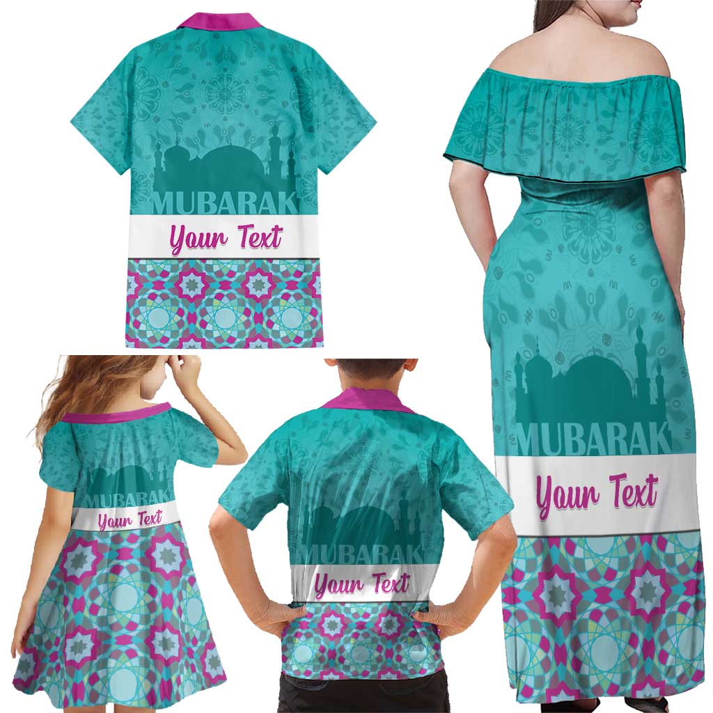 Personalised Eid Mubarak Family Matching Off Shoulder Maxi Dress and Hawaiian Shirt Eid al-Fitr