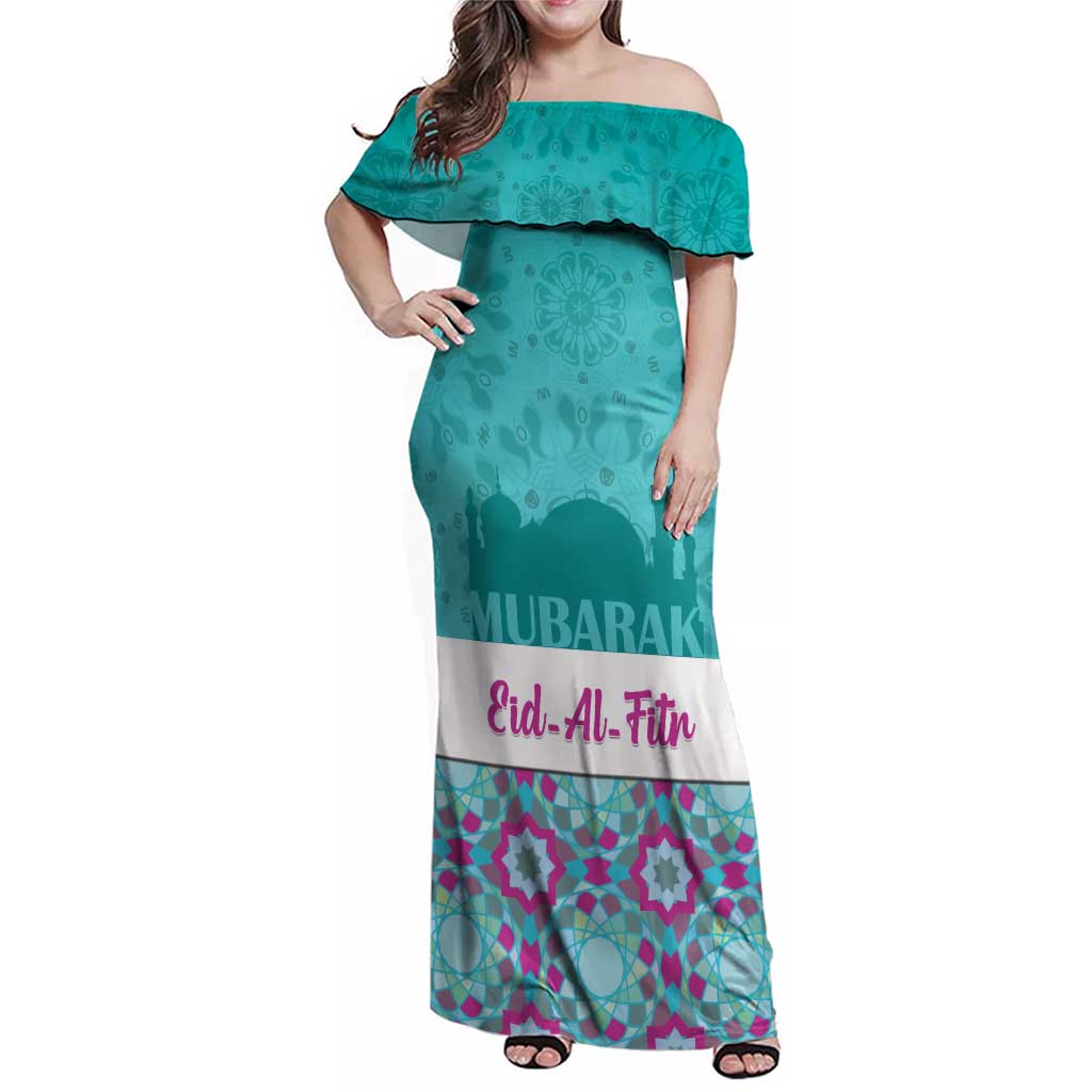 Personalised Eid Mubarak Family Matching Off Shoulder Maxi Dress and Hawaiian Shirt Eid al-Fitr